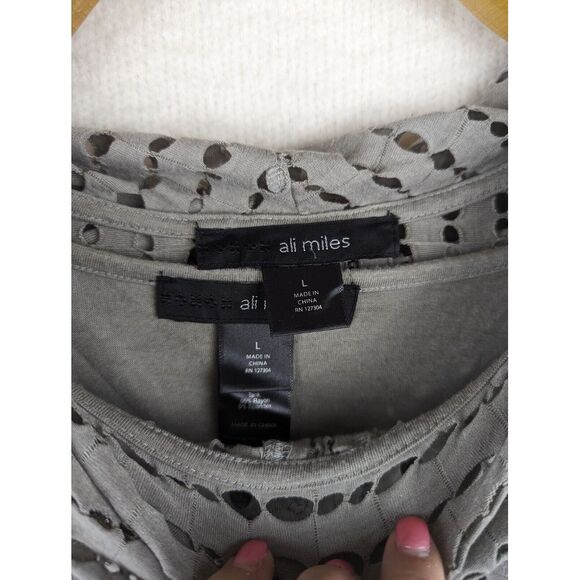 Ali Miles 2 pc Tank and Mesh Long Sleeve Top Large Grey Artsy Art To Wear - Picture 2 of 8